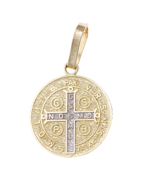 Medalla irregular Sini San Benito de oro 14 k