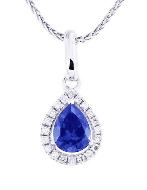Dije de oro blanco 14 K zafiro y diamante 1