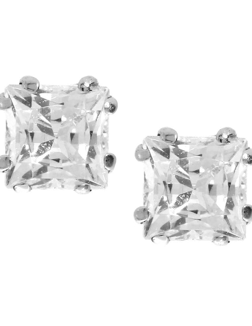 Broqueles Roca de oro blanco 14 K con acabado brillante zirconia