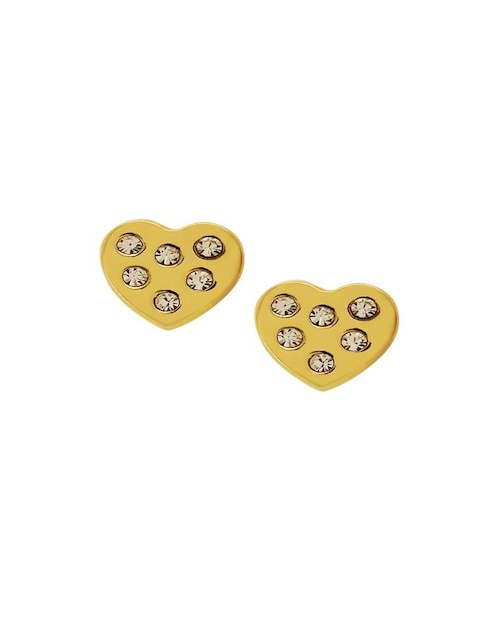 Broqueles de corazón de oro 14 K con acabado brillante zirconia