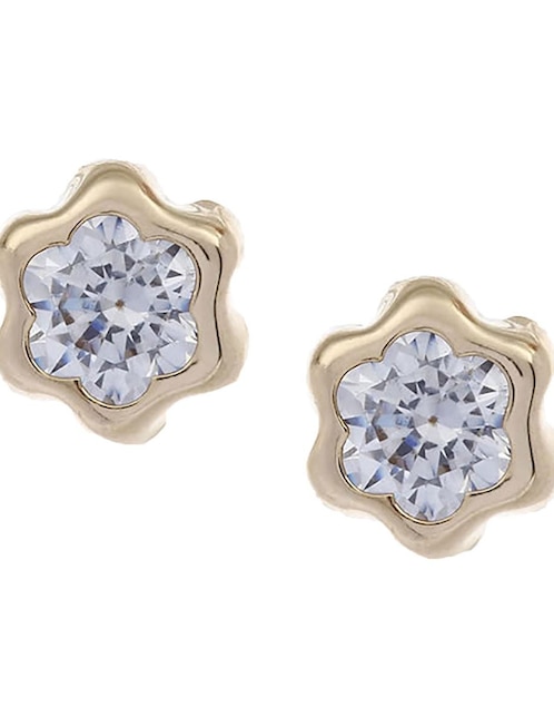 Broqueles Roca de oro 14 K con acabado brillante zirconia