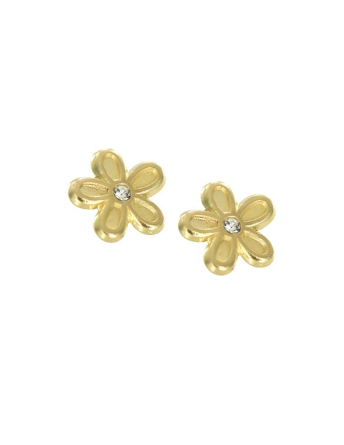 Broqueles de flor de oro 14 K con acabado brillante zirconia 1