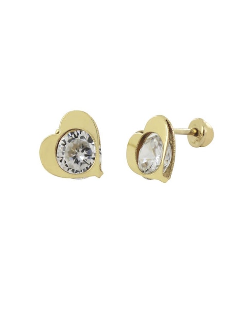 Broqueles de corazón de oro con acabado pavé zirconia