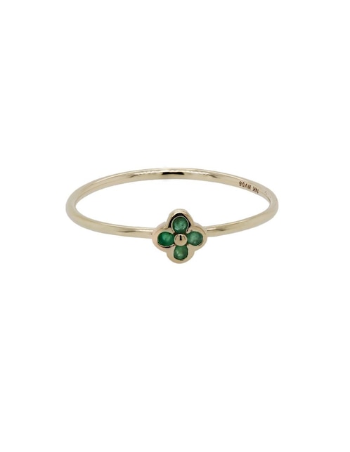 Anillo de flor 14 k de oro amarillo esmeralda brillante 1