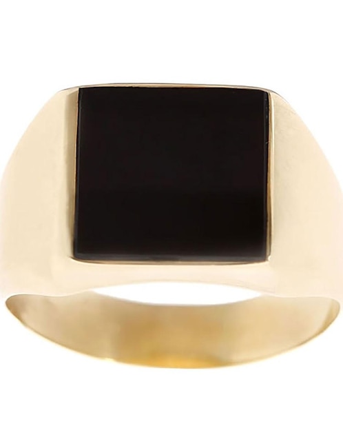 Anillo cuadrado Dinasti 14 k de oro amarillo ónix brillante