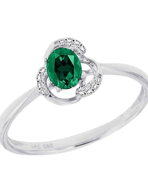 Anillo ovalado Fascinare Donelle 14 k de oro blanco esmeralda y diamante brillante