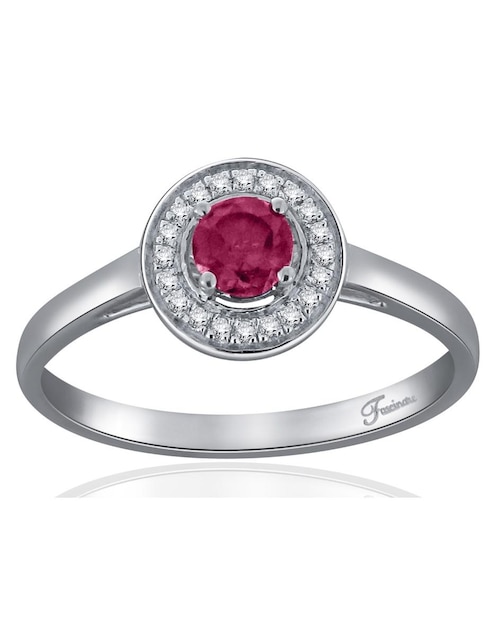 Anillo Fascinare Clara 14 k de oro blanco rubí y diamante pavé