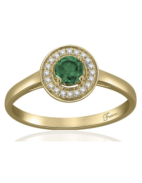 Anillo Fascinare Clara 14 k de oro amarillo esmeralda y diamante pavé