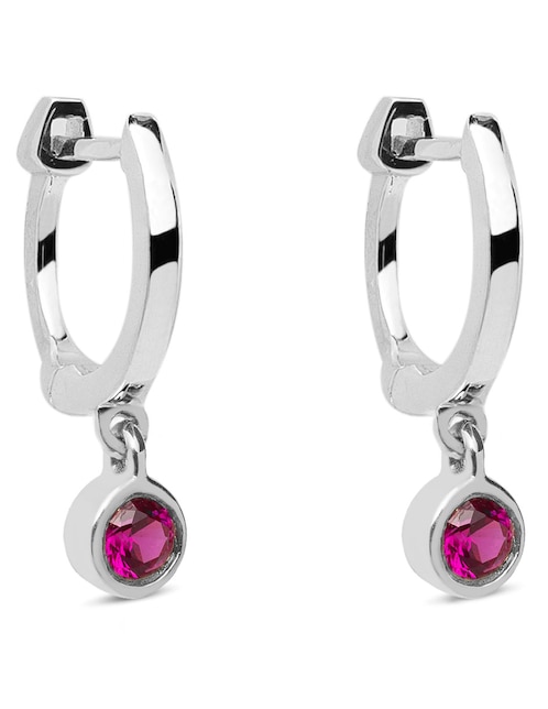 Aretes redondos de oro blanco con acabado brillante rubí 1