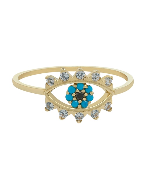 Anillo de ojo D Cadena 14 k de oro zirconia brillante