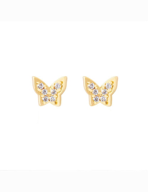 Broqueles de mariposa con acabado baño de oro zirconia