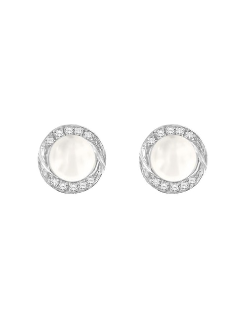 Broqueles de flor Fianelli de oro blanco 14 K con acabado brillante diamante y perla