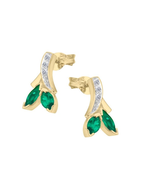 Broqueles de flor Fascinare de oro amarillo 14 K con acabado brillante esmeralda y diamante