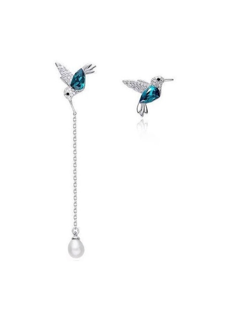 Aretes de colibrí Mayfer Joyería de plata P 925 con acabado plateado cristal