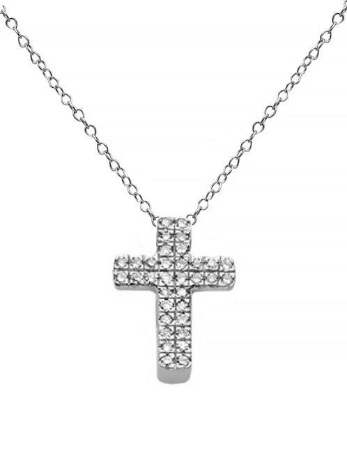 Collar de cruz de oro blanco 14 K 1