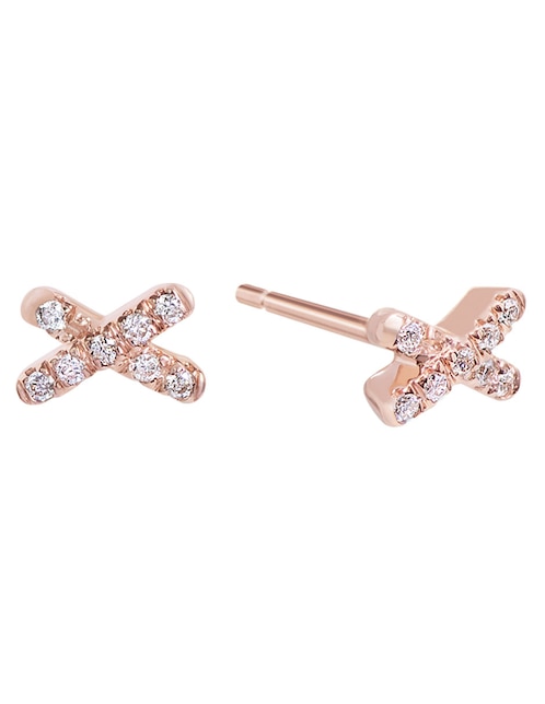 Broqueles de letra x Riccardo Orsato de oro rosa 14 K con acabado brillante diamante
