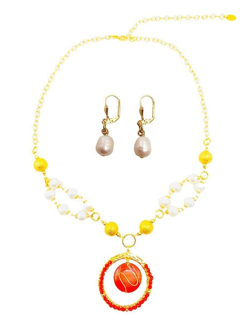 Aretes y collar Mancini perla