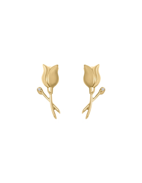 Aretes cortos de flor Fianelli Tolga de oro amarillo 14 k diamante