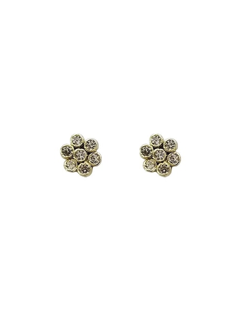 Broqueles de flor Punto Metálico de oro con acabado brillante zirconia