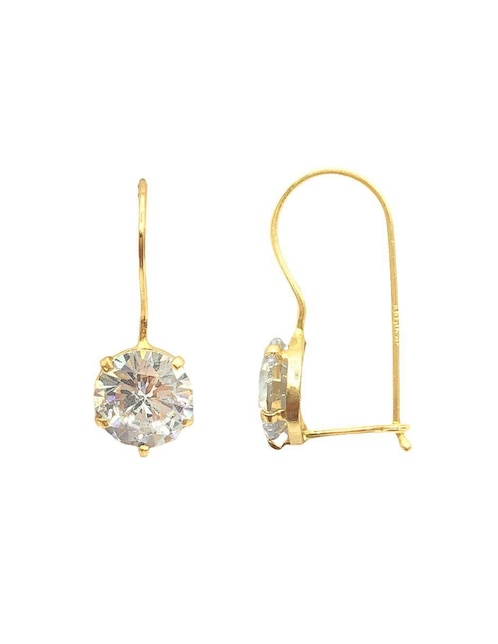 Aretes redondos de oro amarillo 10 K con acabado liso zirconia