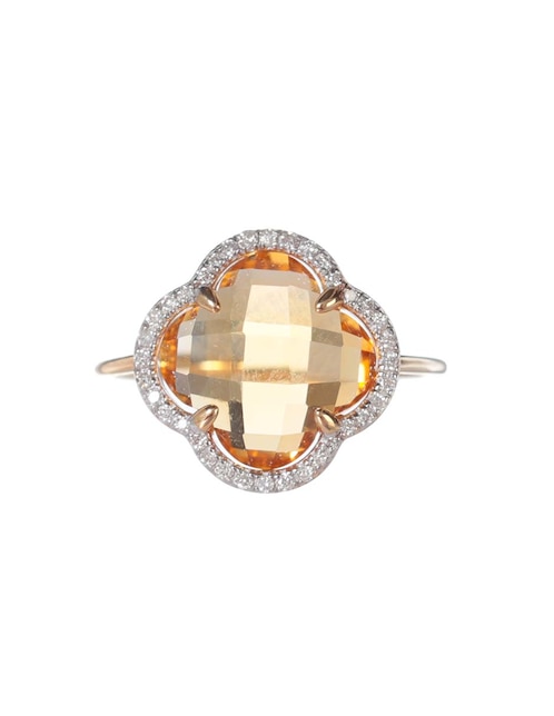Anillo de trébol Morganne Bello Victoria 18 k de oro amarillo citrina y diamante brillante