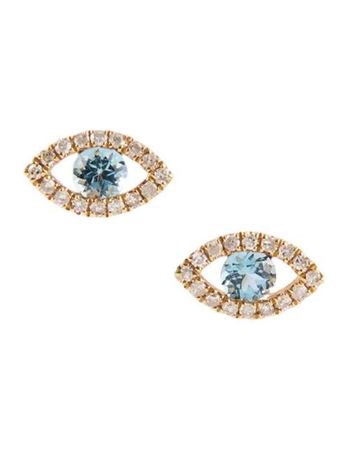 Broquel de ojo de oro 14 K con acabado pavé topacio y diamante