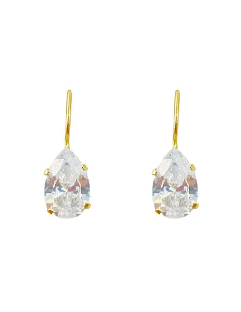 Aretes largos de gota Mancini de oro amarillo 10 k zirconia