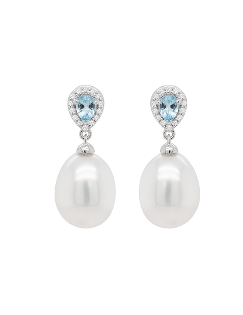 Aretes de gota Linea De Perlas de oro blanco con acabado espejo diamante 1