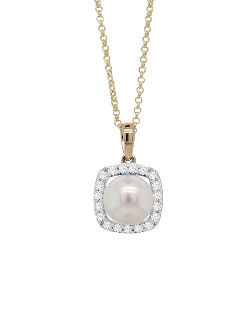 Dije cuadrado linea de perlas de oro 14 K 1