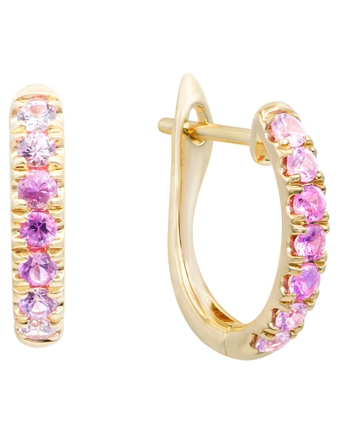 Aretes de oro con acabado pavé zafiro rosa