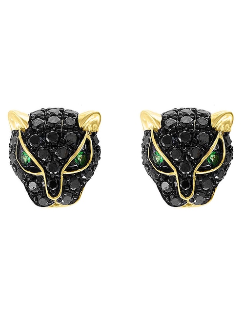 Broqueles de pantera Mystique de oro con acabado brillante diamante negro y tsavorita