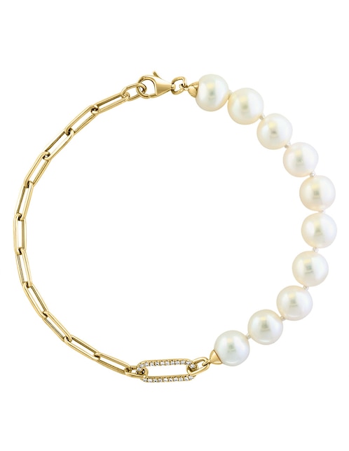 Pulsera de oro con diamante y perla 14 k Luna 1