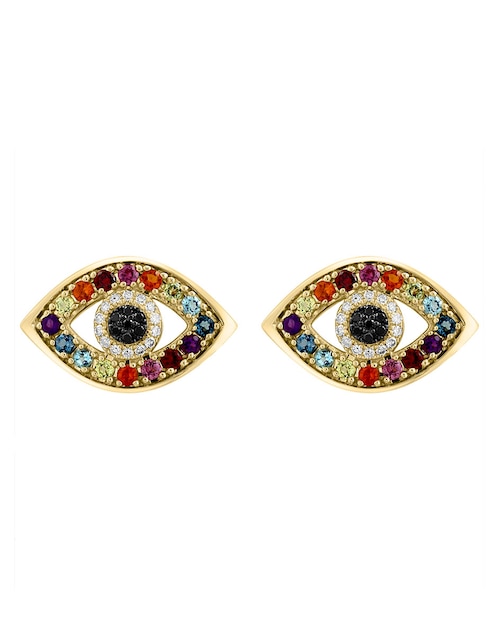 Broqueles de ojo Effy Mosaic de oro con acabado pavé diamante, amatista, topacio azul, topacio azul londres, citrino, diamante negro, granate, rodolita, y peridoto