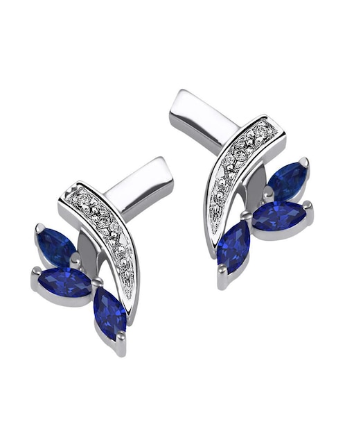 Aretes Fascinare Praga de oro blanco con acabado brillante zafiro y diamante