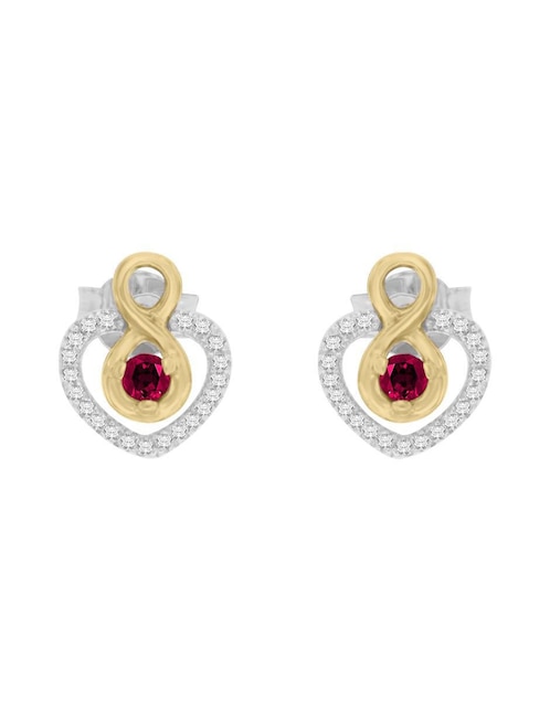 Aretes de corazón Unión de oro con acabado brillante diamante 1