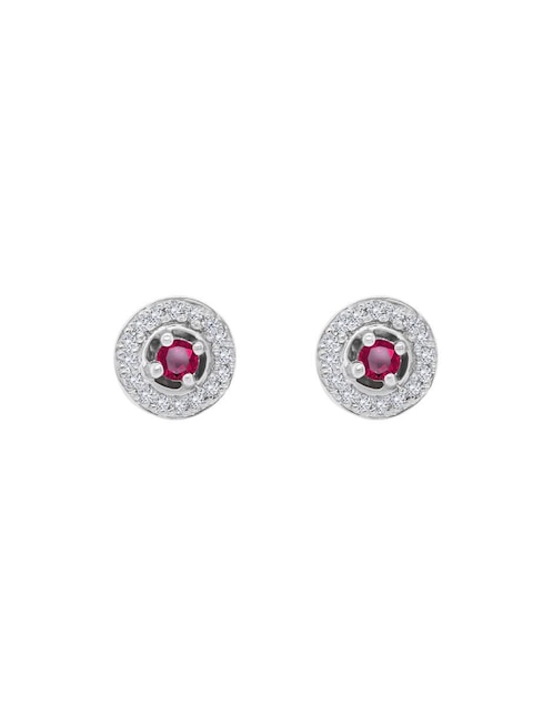 Aretes redondos Fascinare Clara de oro blanco con acabado brillante rubí y diamante
