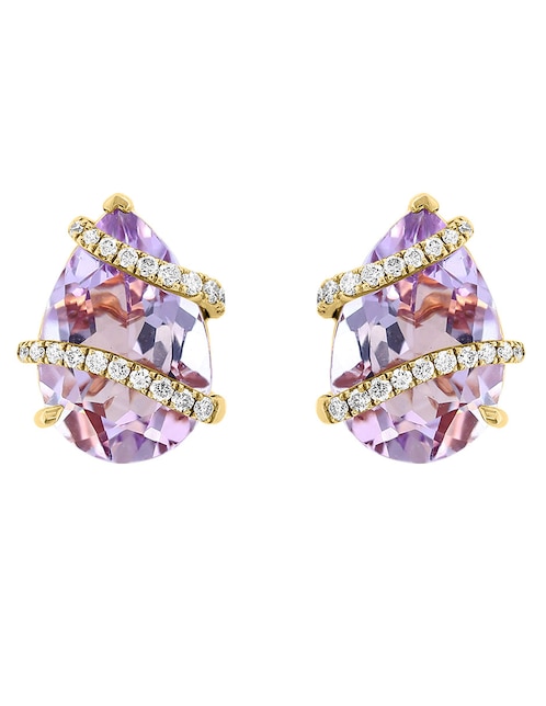 Broqueles de gota Viola de oro con acabado pavé diamante y amatista 1
