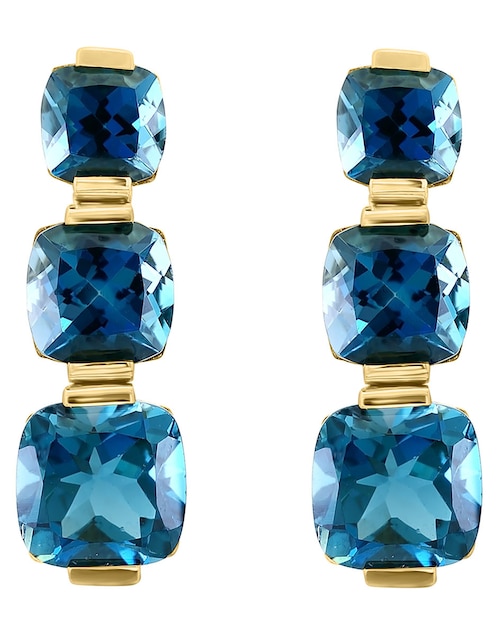 Aretes cuadrados Ocean Bleu de oro con acabado lustre topacio azul de londres 1