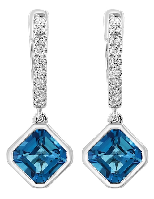 Aretes cuadrados Ocean Bleu de oro con acabado pavé topacio y diamante 1