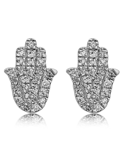 Aretes de mano de fátima de oro blanco con acabado brillante diamante 1