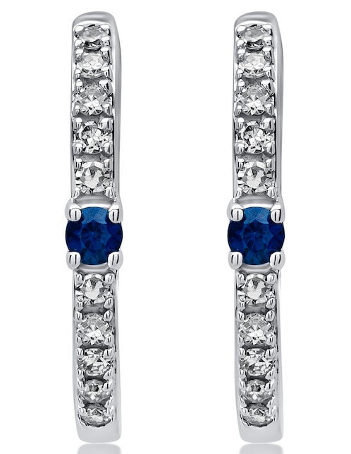 Aretes redondos de oro blanco con acabado brillante zafiro 1