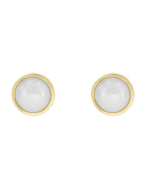 Aretes redondos de oro amarillo 14 K con acabado brillante perla 1