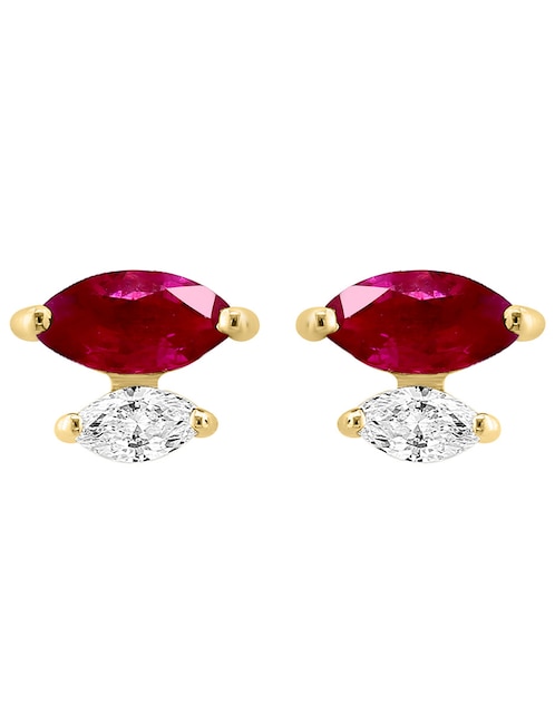 Broqueles Amoré de oro con acabado brillante rubí y diamante 1