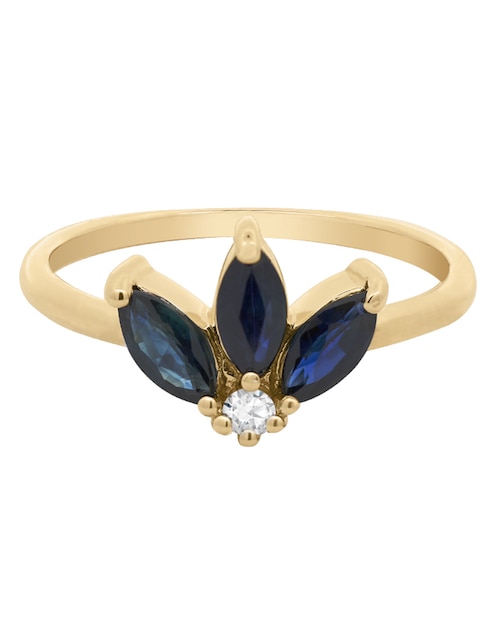 Anillo 14 k de oro zafiro y diamante brillante 1