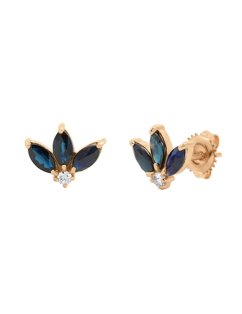 Broqueles de oro con acabado espejo zafiro y diamante 1