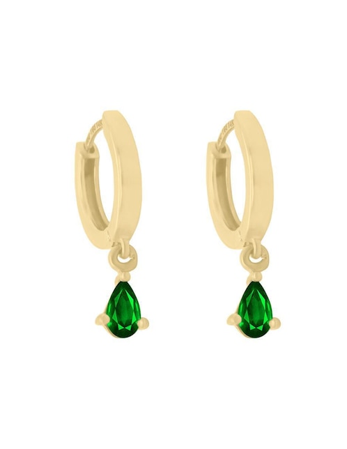 Aretes redondos Fascinare Neil de oro con acabado brillante esmeralda