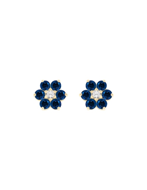 Aretes cortos de flor Fascinare Orial de oro amarillo 14 k zafiro y diamante