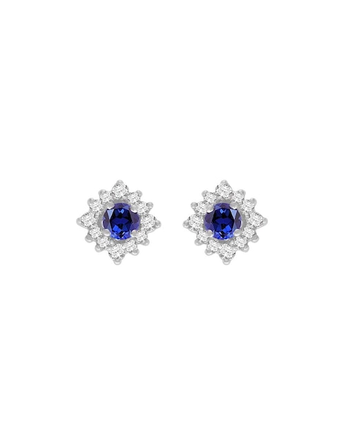 Aretes de flor Fascinare Arnau de oro blanco con acabado espejo zafiro y diamante