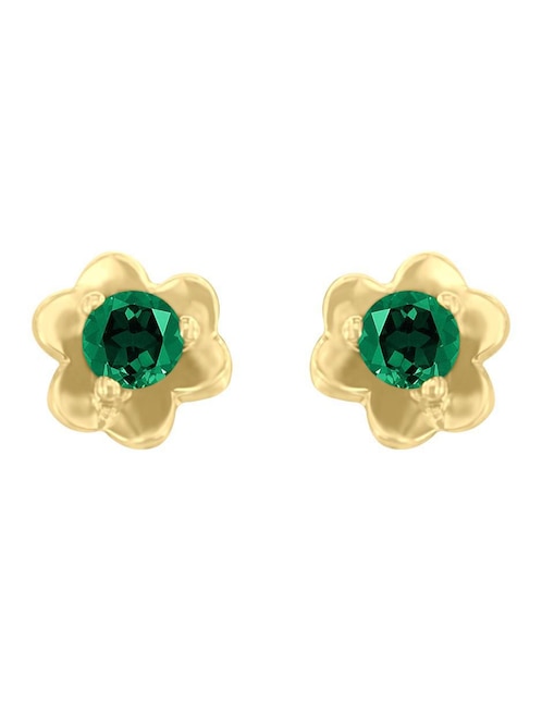 Aretes redondos Fascinare Fleur de oro con acabado brillante esmeralda