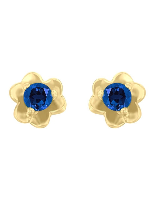 Aretes redondos Fascinare Fleur de oro con acabado brillante zafiro